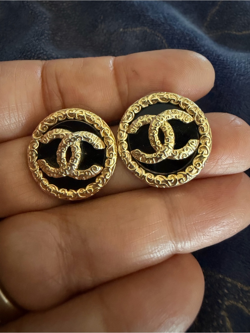 Brand New! Gold & Black CC Logo Button Earrings Women’s Jewelry